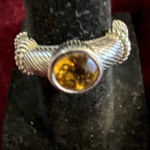 Judith Ripka Ring Size 5 3/4 Citrine Sterling Silver  Band 925 Textured Rope